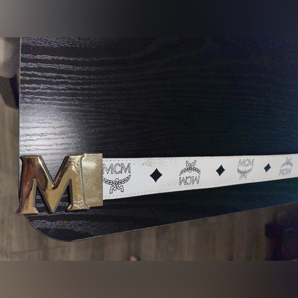 MCM Gold Buckle White Belt